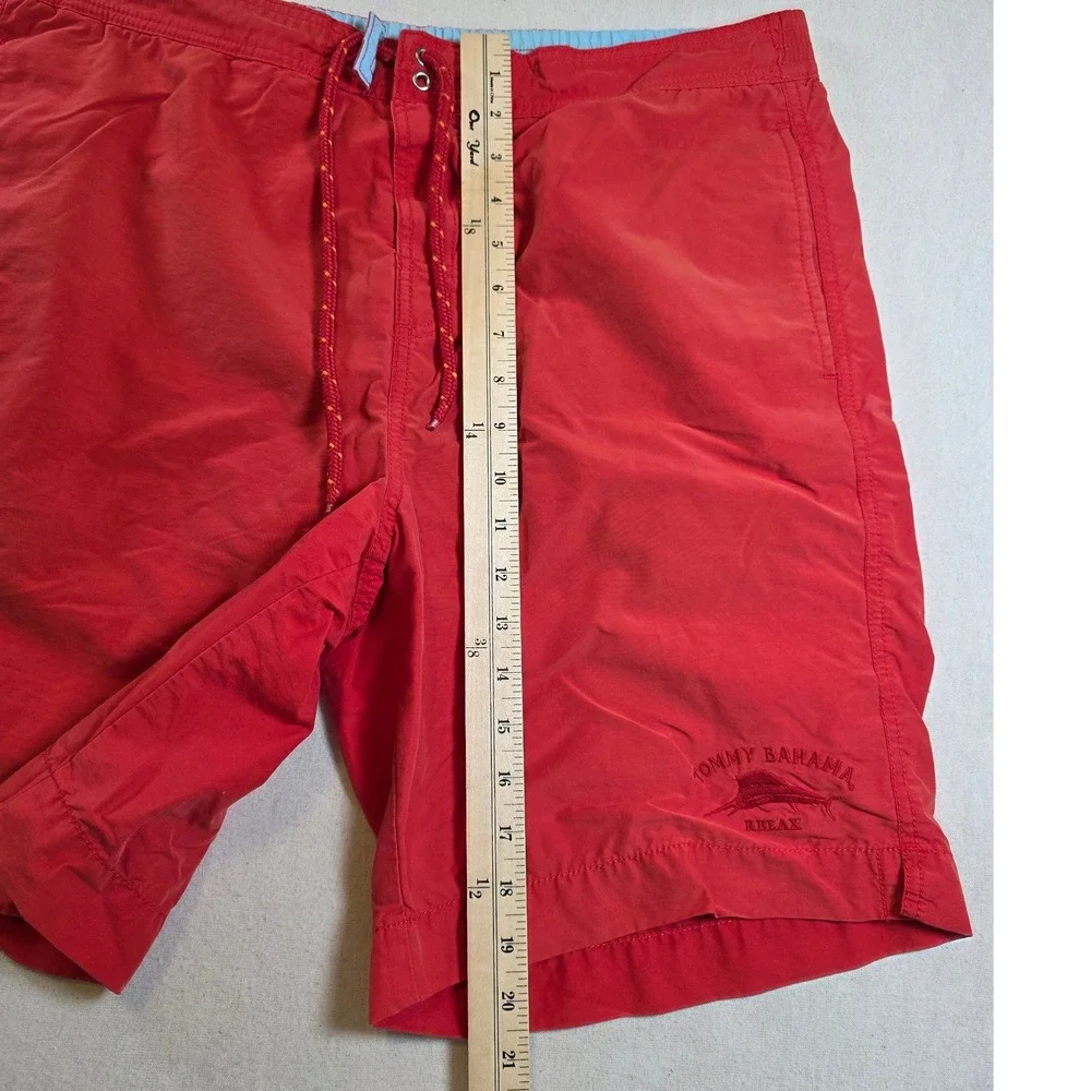 Tommy Bahama Relax Men M Red Swim Trunks Lined Board Shorts Solid Cotton Blend